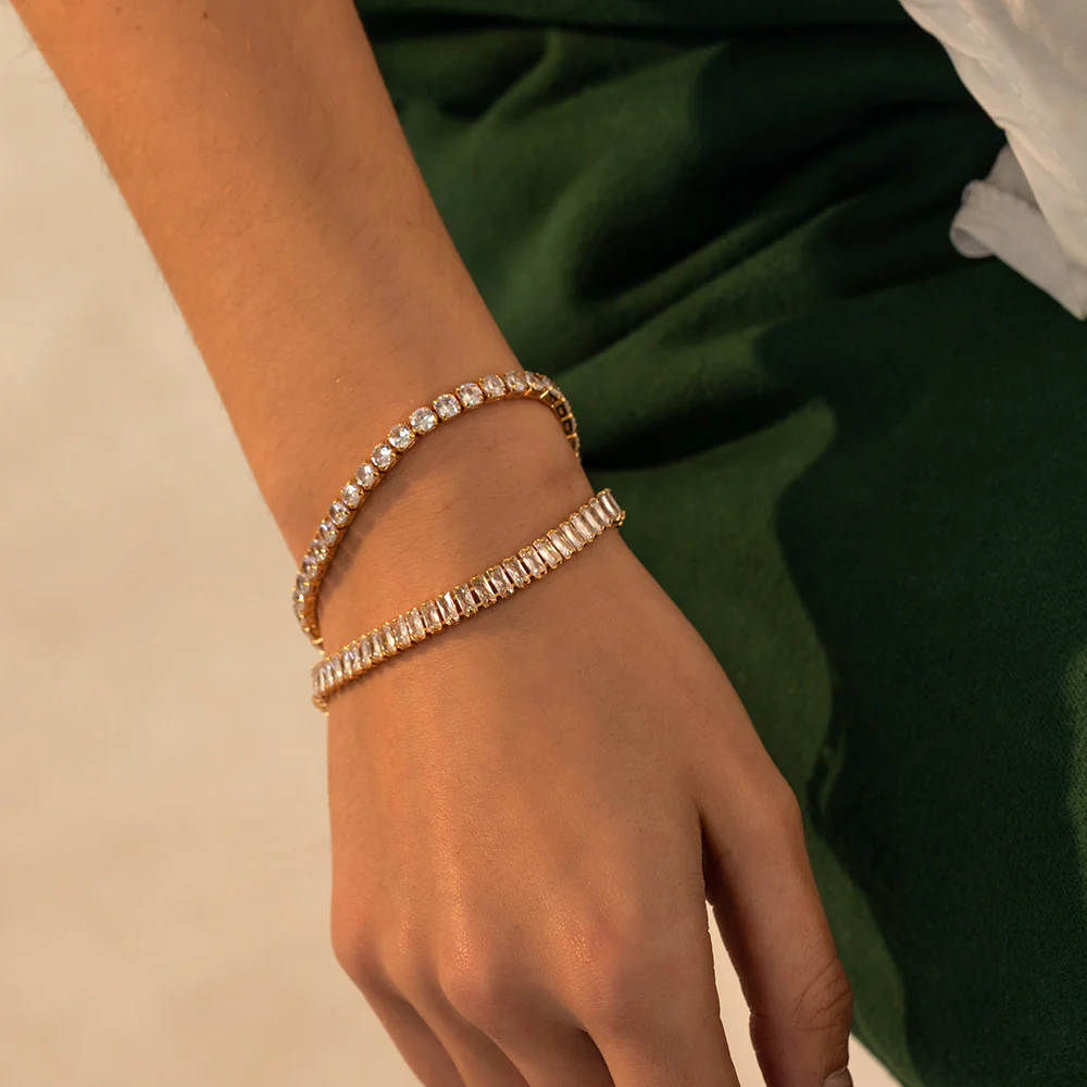18K Gold Plated Square Zirconia Tennis Chain Bracelet