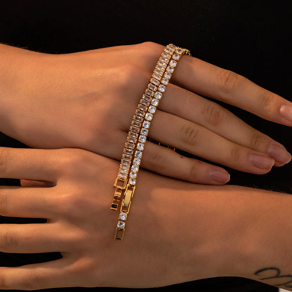 18K Gold Plated Square Zirconia Tennis Chain Bracelet - Image 2