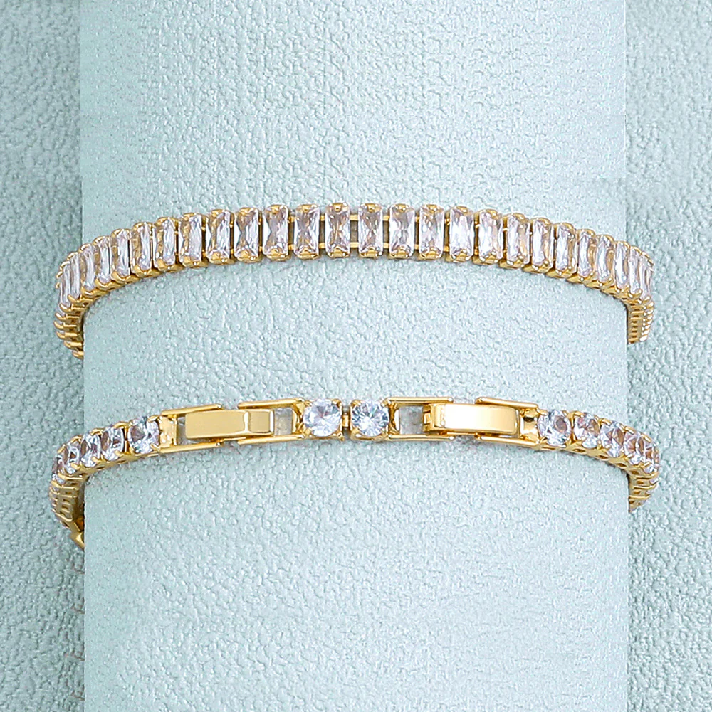 18K Gold Plated Square Zirconia Tennis Chain Bracelet - Image 3