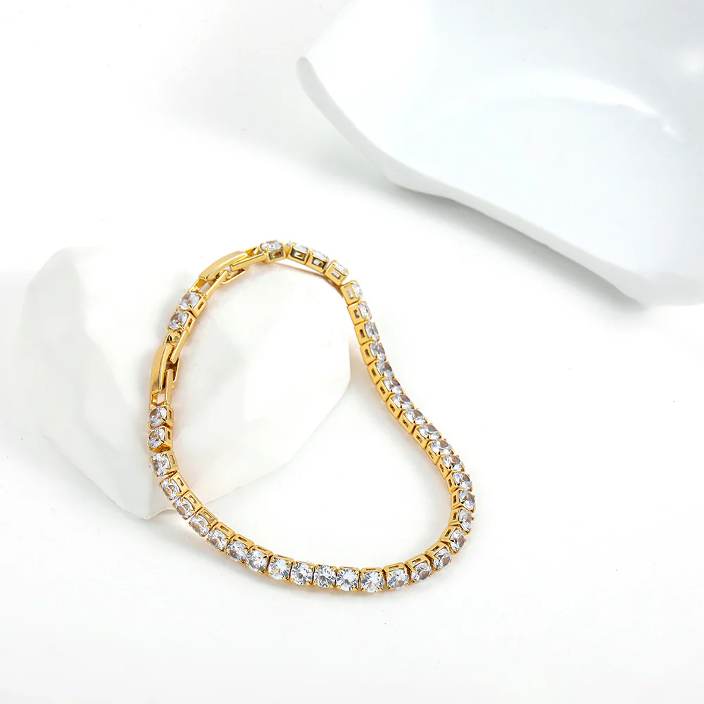 18K Gold Plated Square Zirconia Tennis Chain Bracelet - Image 4