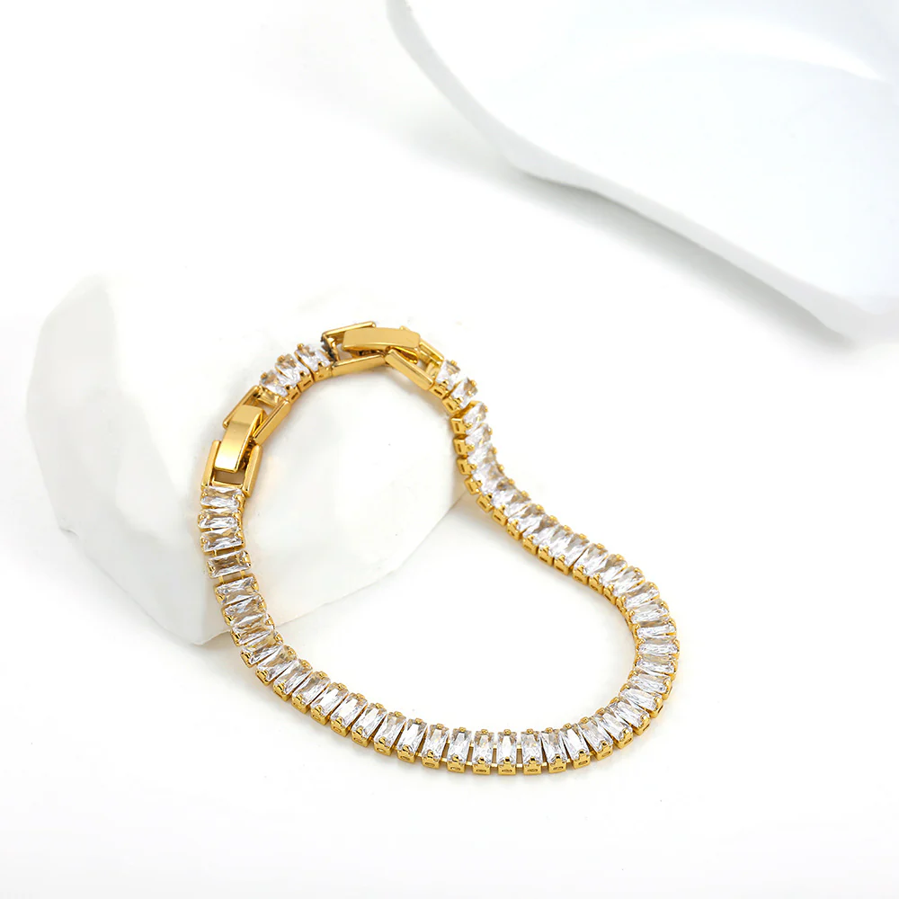 18K Gold Plated Square Zirconia Tennis Chain Bracelet - Image 6