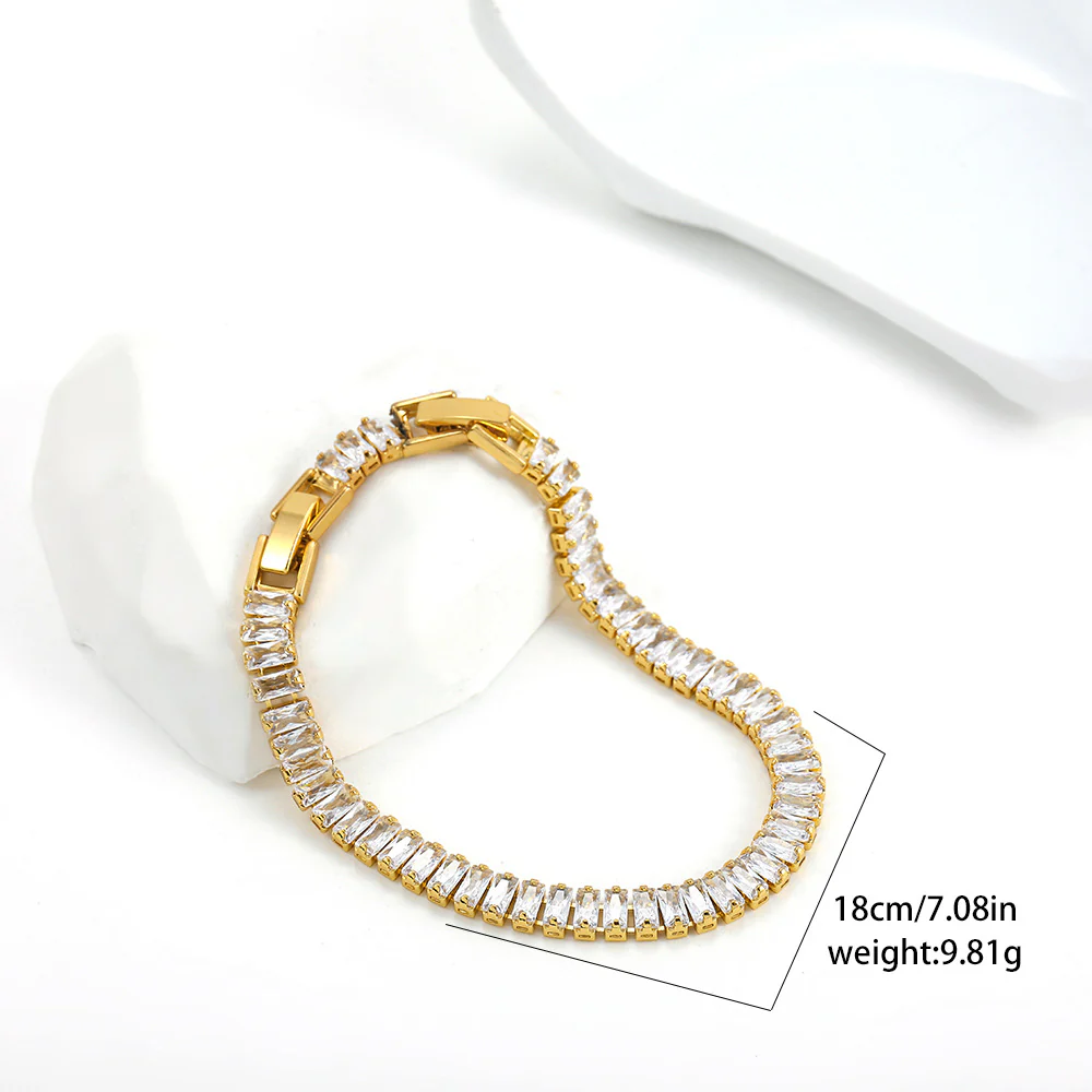 18K Gold Plated Square Zirconia Tennis Chain Bracelet - Image 7