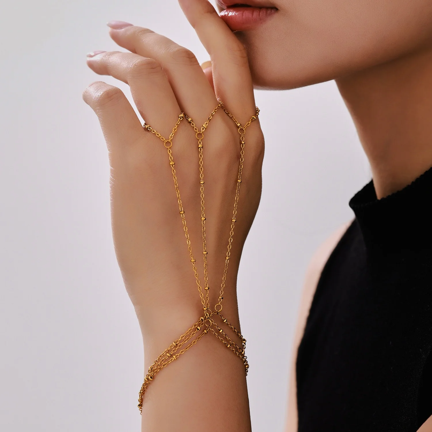 18K Gold Plated Stainless Steel Knuckle Finger Bracelet - Image 2