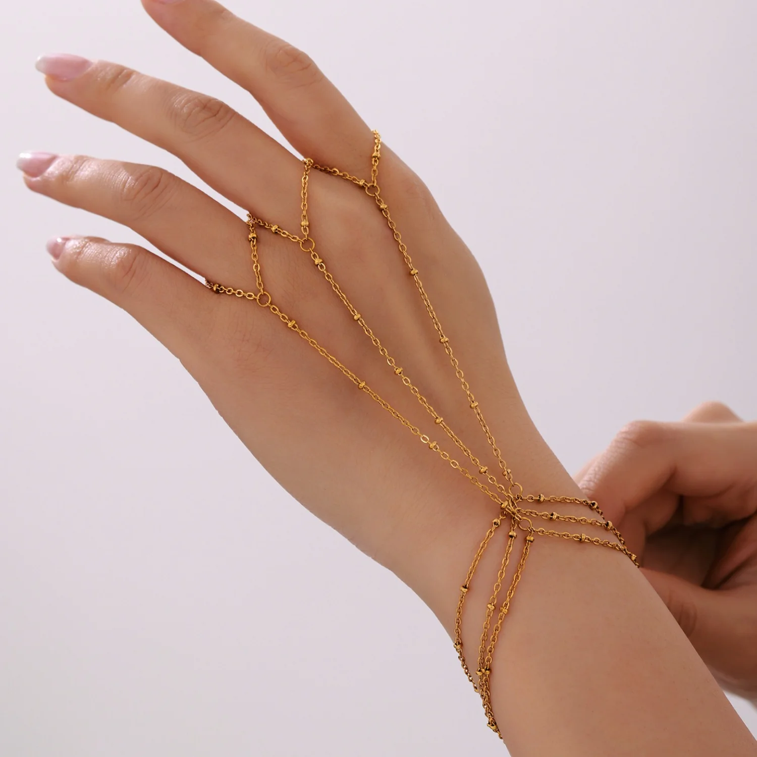 18K Gold Plated Stainless Steel Knuckle Finger Bracelet - Image 4