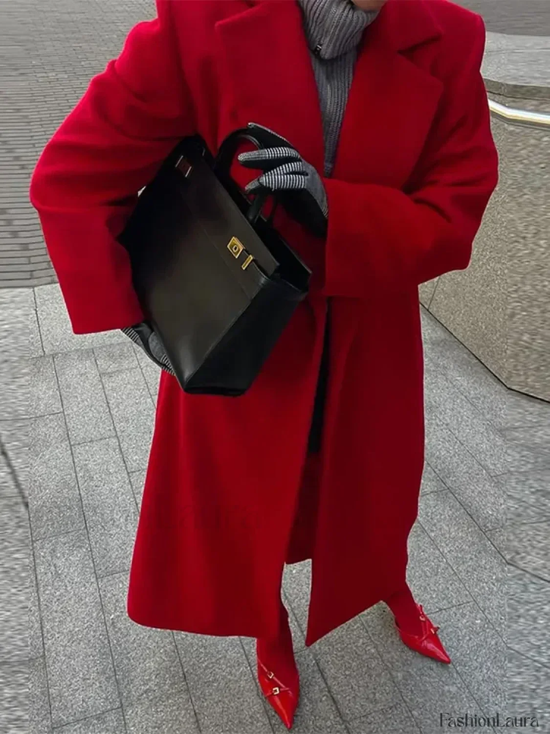 2024 New Red Lapel Woolen Overcoats For Women - Image 14