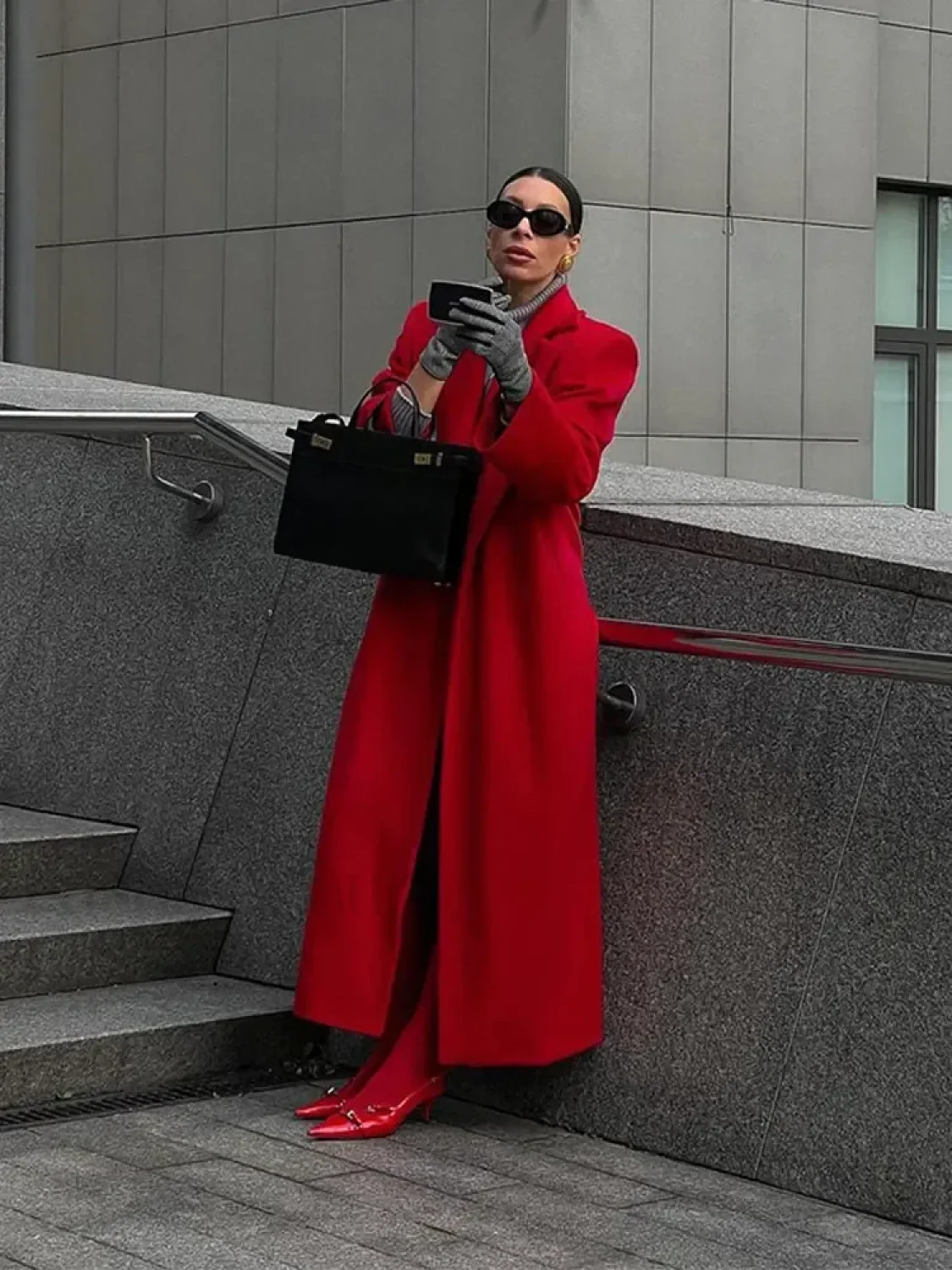 2024 New Red Lapel Woolen Overcoats For Women - Image 9