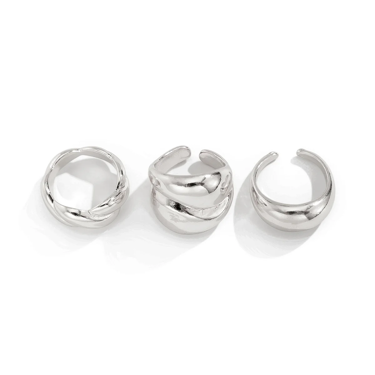 3-Piece Polished Liquid Metal Textured Band Ring Set - Image 5