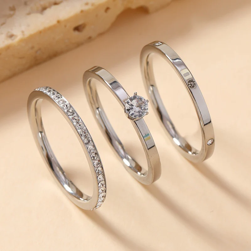 3-Piece Stainless Steel Zirconia Claw Ring Set - Image 2