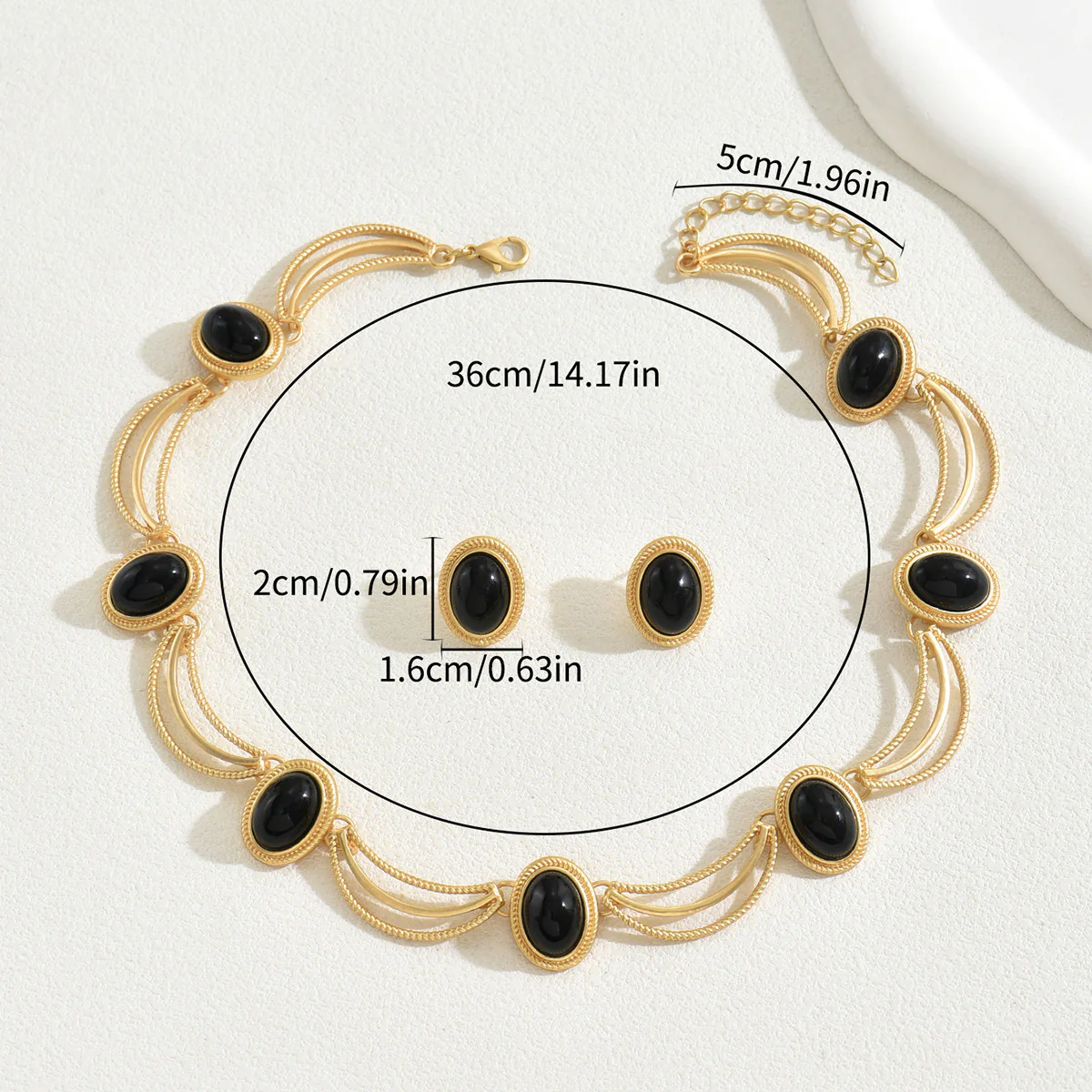 3-Piece Vintage Gemstone Earrings & Necklace Set - Image 3