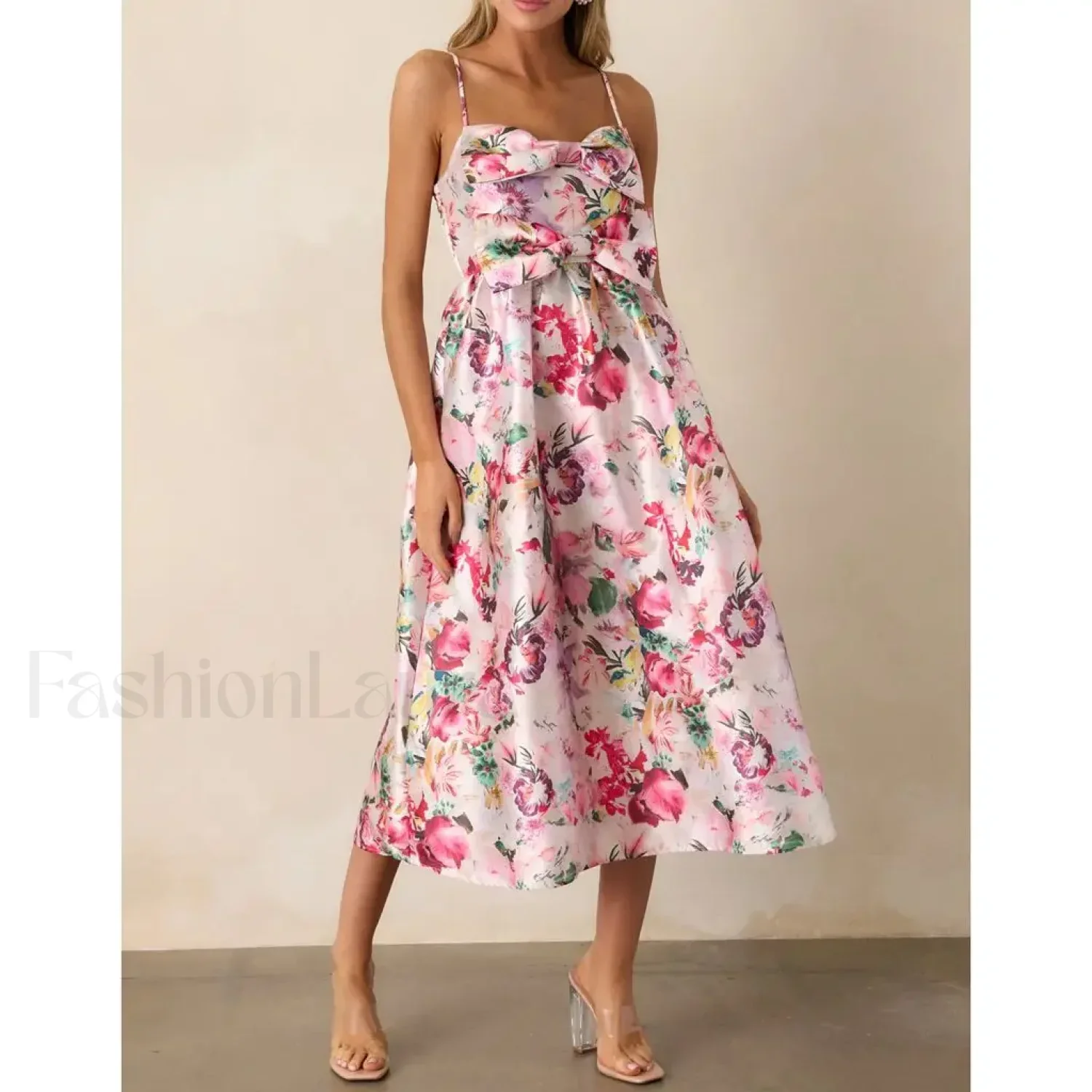 3D Bow Spaghetti-Strap Midi Dress - Image 8