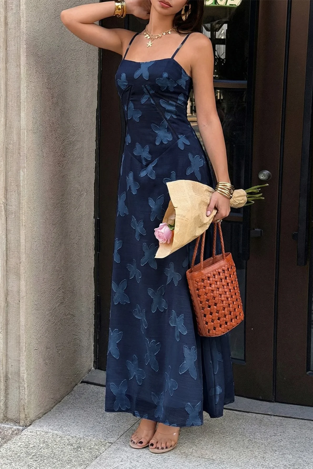 3D Butterfly Jacquard Cami Maxi Dress - Image 4