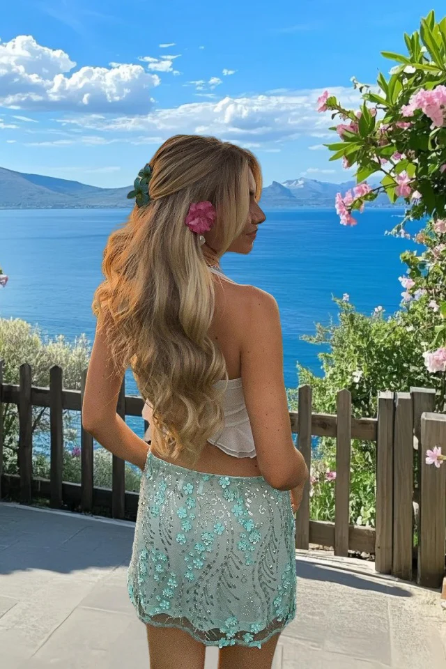 3D Embroidered Sheer Mesh Sequin Floral Skirt - Image 6