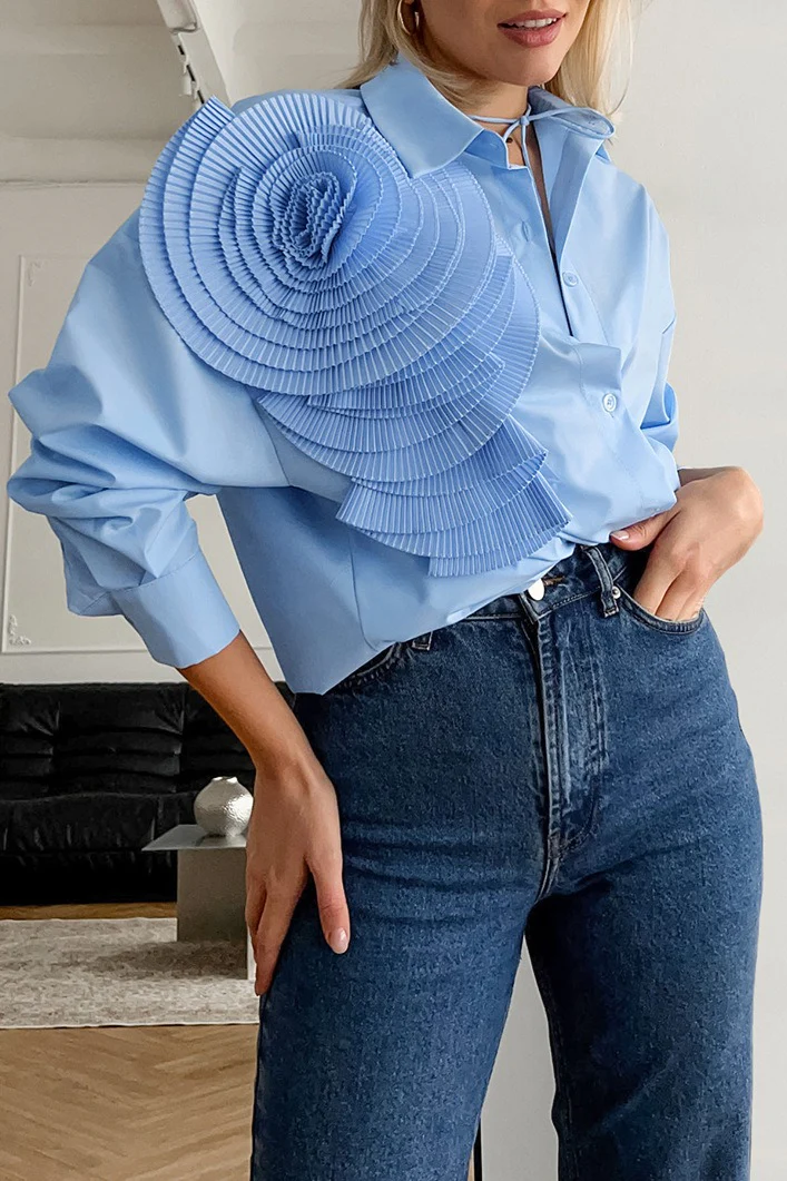 3D Floral Long Sleeve Blouse - Image 5