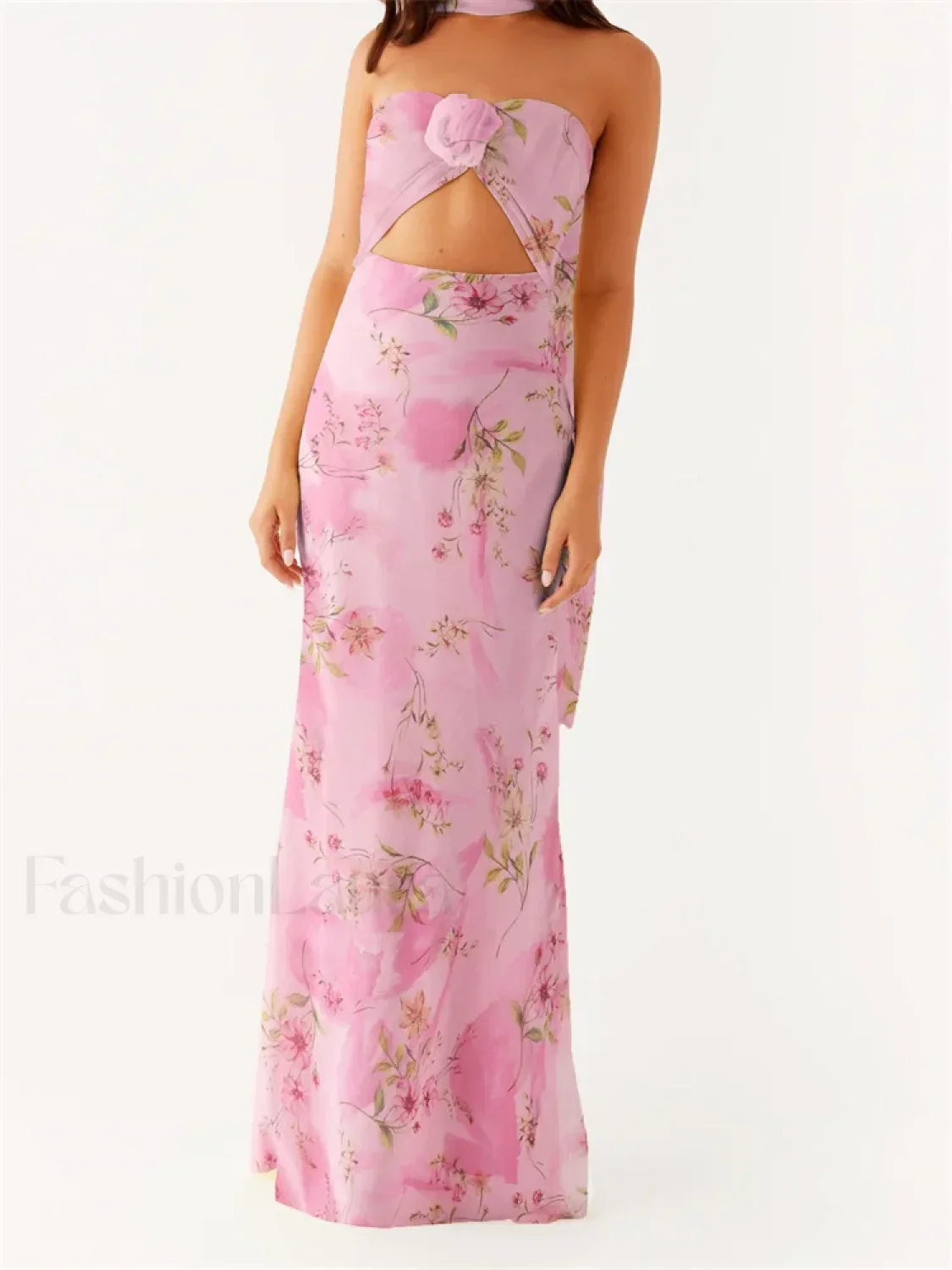 3D Flower Patchwork Tube Maxi Dress - Image 3
