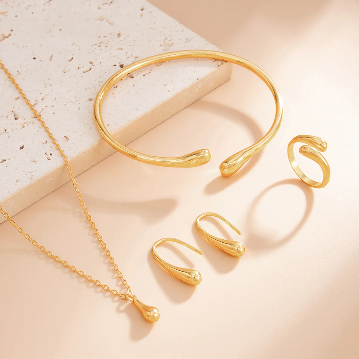 5 Piece Teardrop Pendant Bracelet Ring Earrings Necklace Set - Image 7