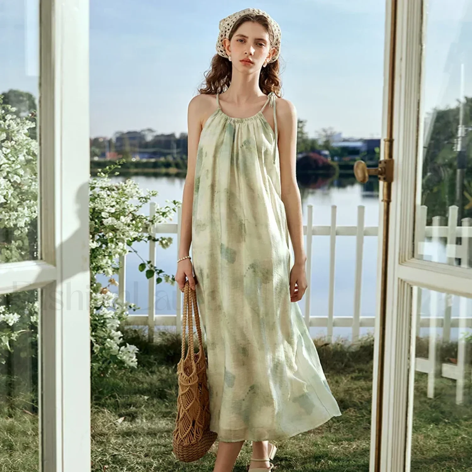 A-Line Chiffon Lace-Up Floral Dress - Image 3