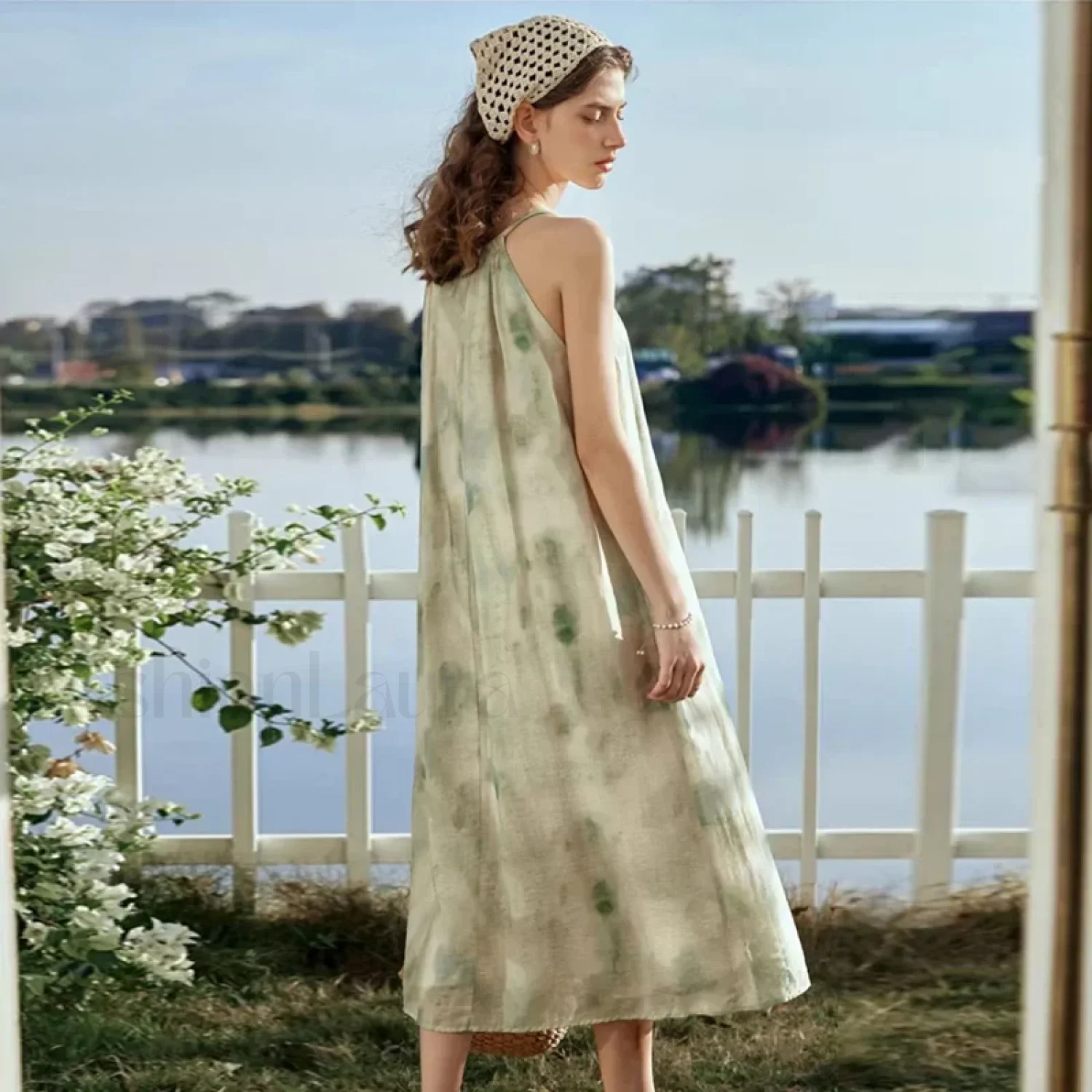 A-Line Chiffon Lace-Up Floral Dress - Image 5