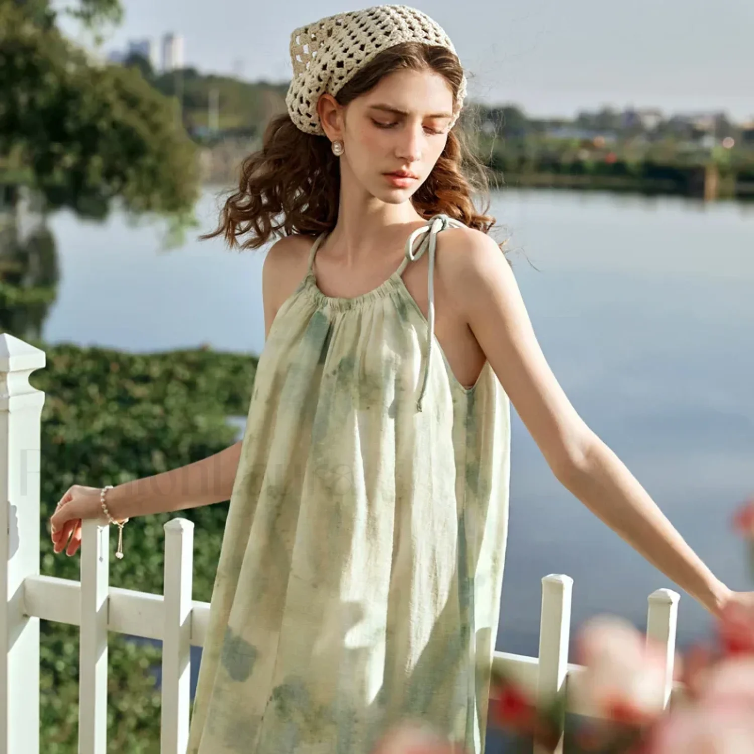 A-Line Chiffon Lace-Up Floral Dress - Image 6