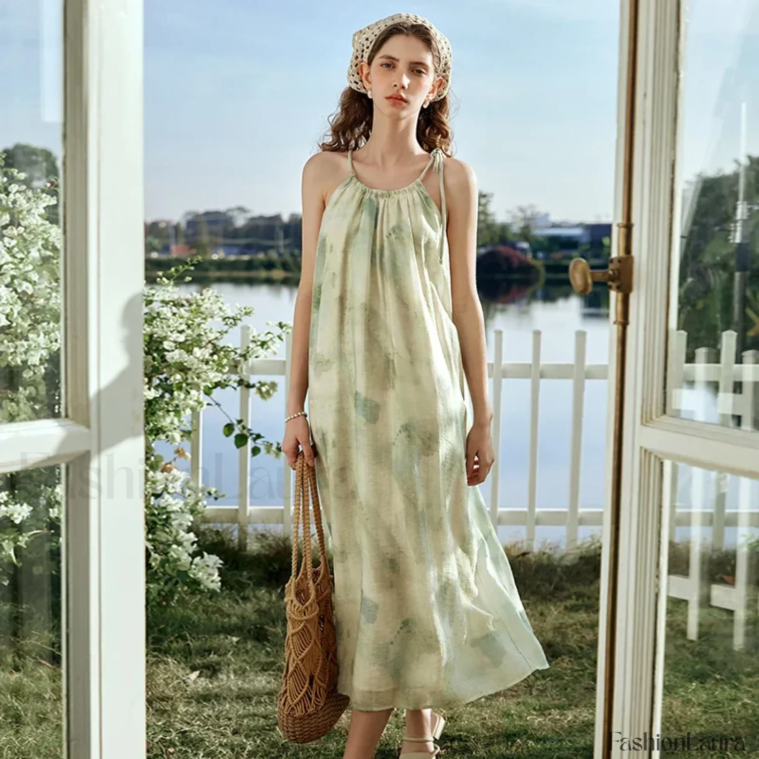 A-Line Chiffon Lace-Up Floral Dress - Image 7