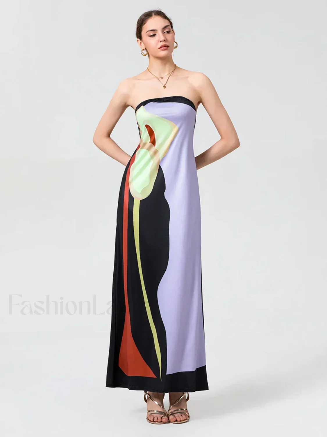 Abstract Strapless Loose Maxi Dress - Image 10