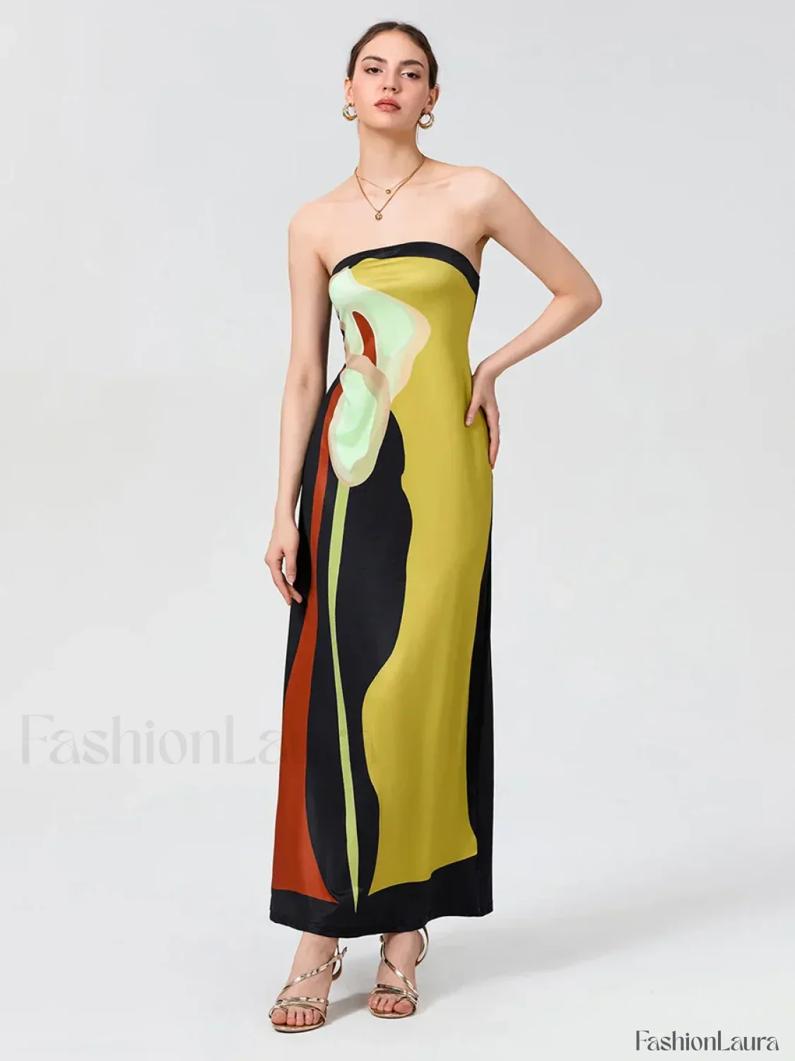 Abstract Strapless Loose Maxi Dress - Image 28
