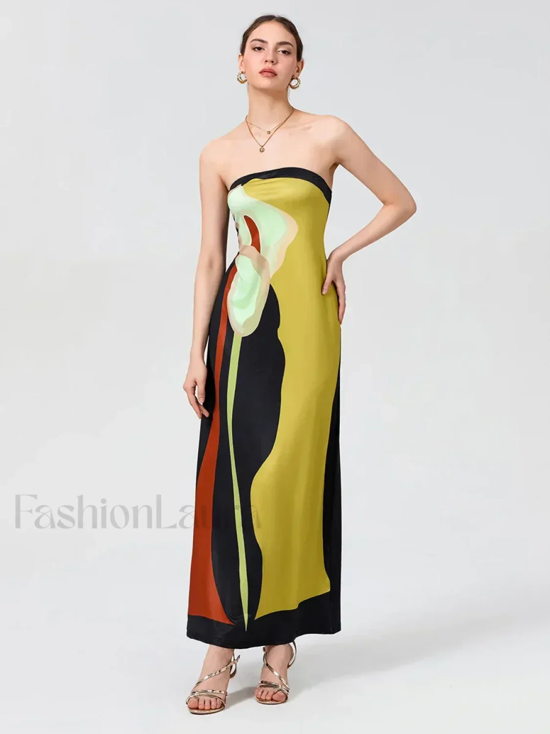 Abstract Strapless Loose Maxi Dress - Image 3