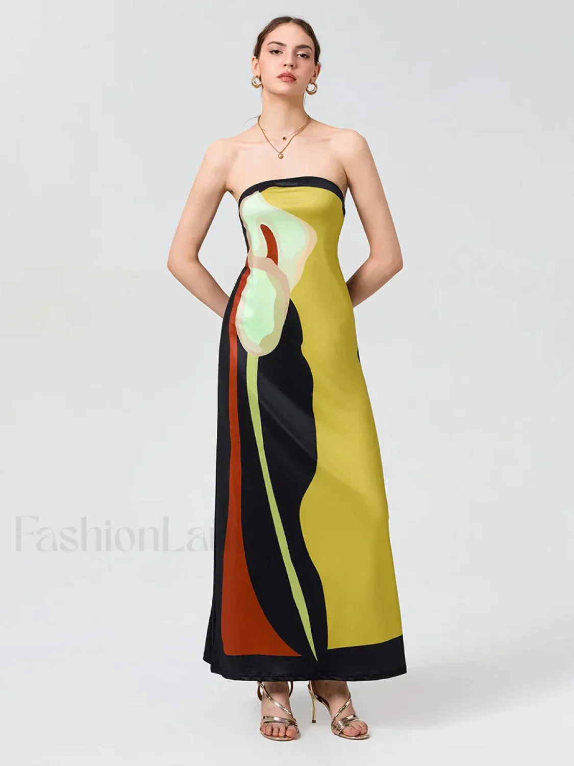 Abstract Strapless Loose Maxi Dress - Image 9