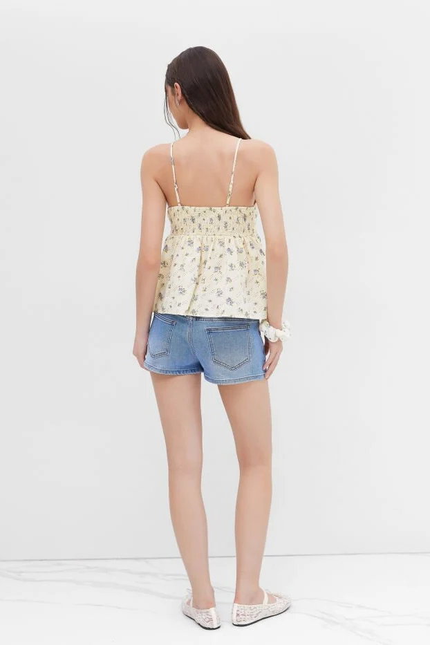 Apricot Floral Spaghetti Strap Tie Tank Top - Image 5