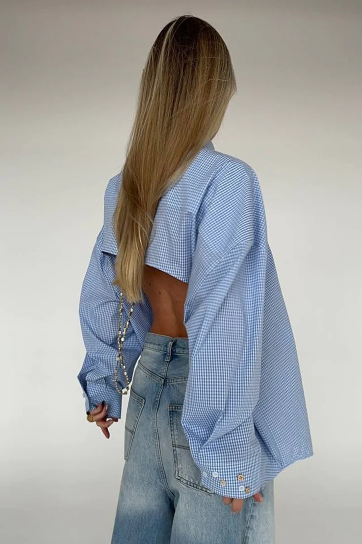 Asymmetric Button Back Cutout Blouse - Image 9