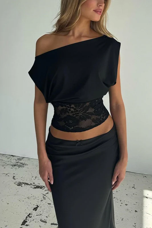 Asymmetric Collar Lace Sheer Sleeveless Crop Top - Image 4