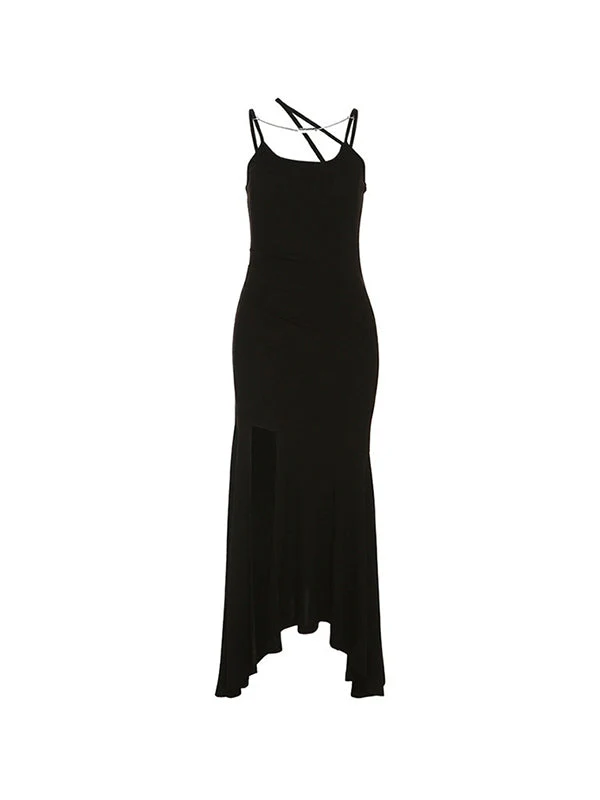 Asymmetric High Slit Bodycon Maxi Dress - Image 3