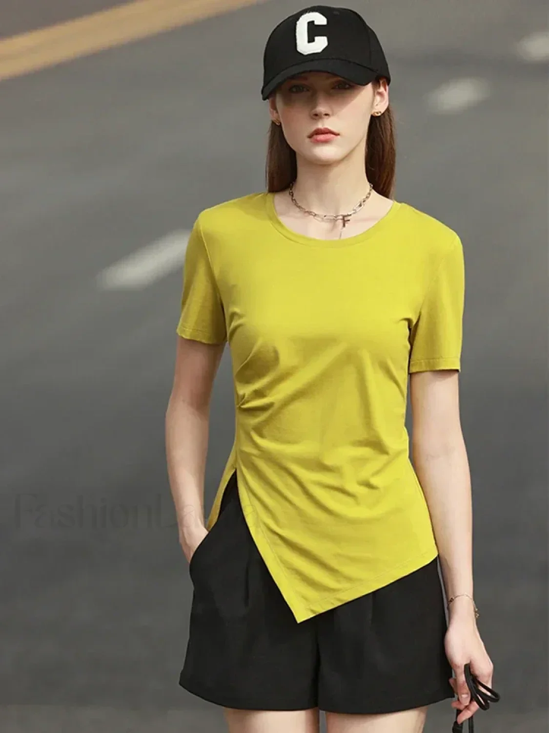 Asymmetric Neck Solid T-Shirt - Image 9