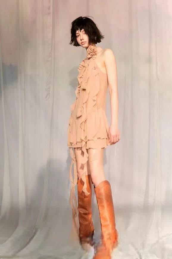 Asymmetric Rose Halter Mini Dress - Image 6