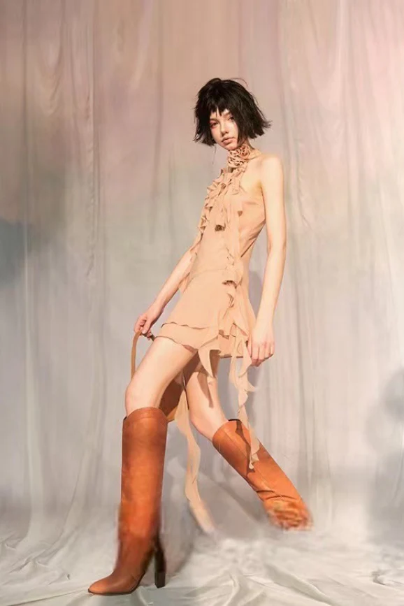 Asymmetric Rose Halter Mini Dress - Image 7