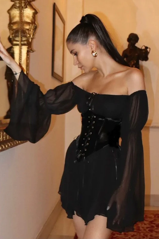Asymmetric Ruched Chiffon Belted Waist Skirt Set - Image 9