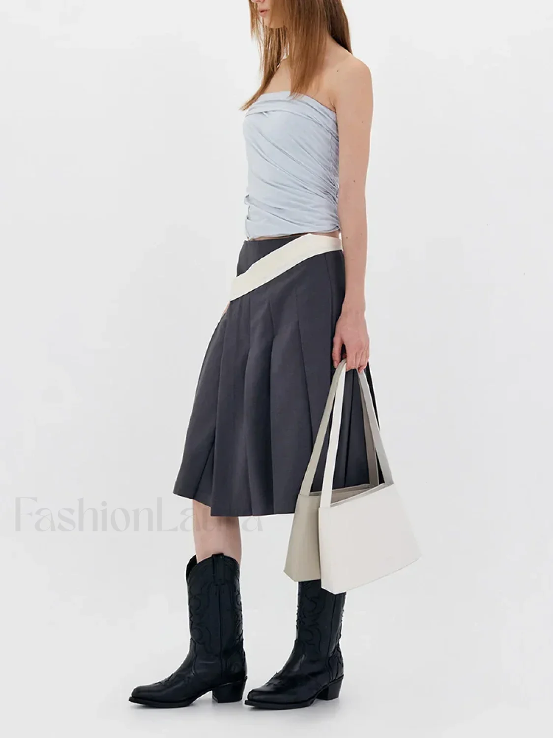 Asymmetric Striped High Waist Skirt - Image 8