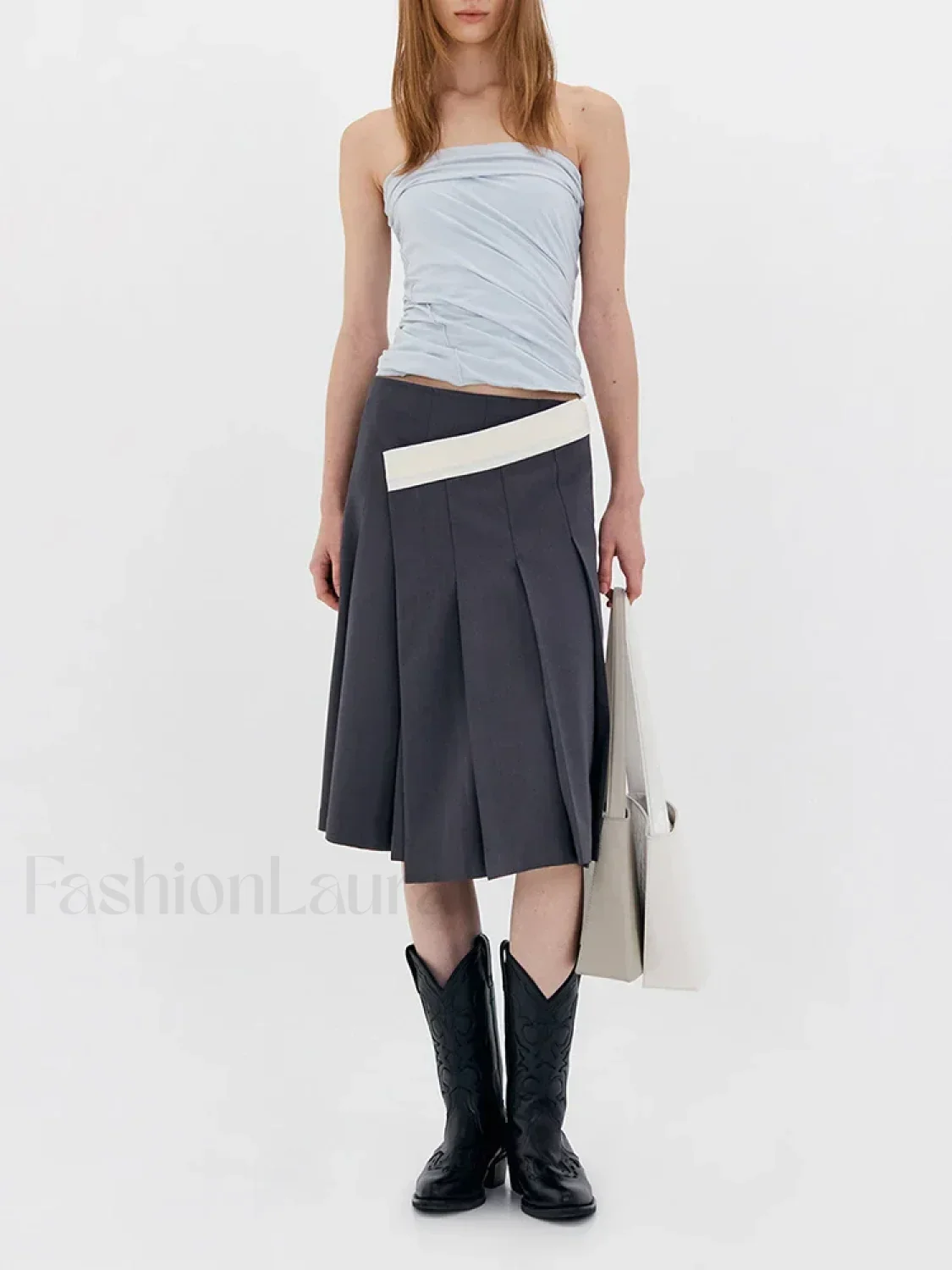 Asymmetric Striped High Waist Skirt - Image 9