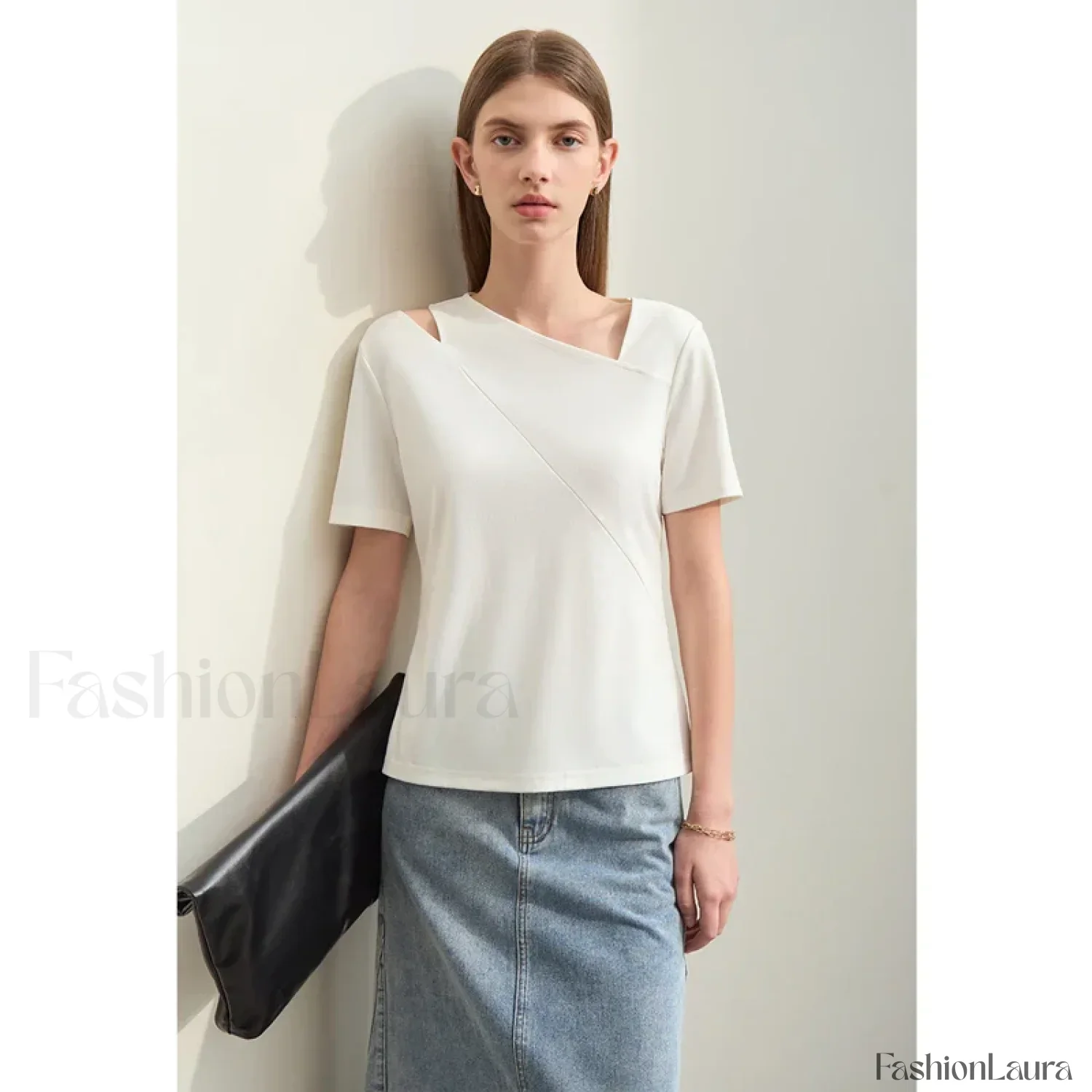 Asymmetric V-Neck Stretch T-Shirt - Image 9