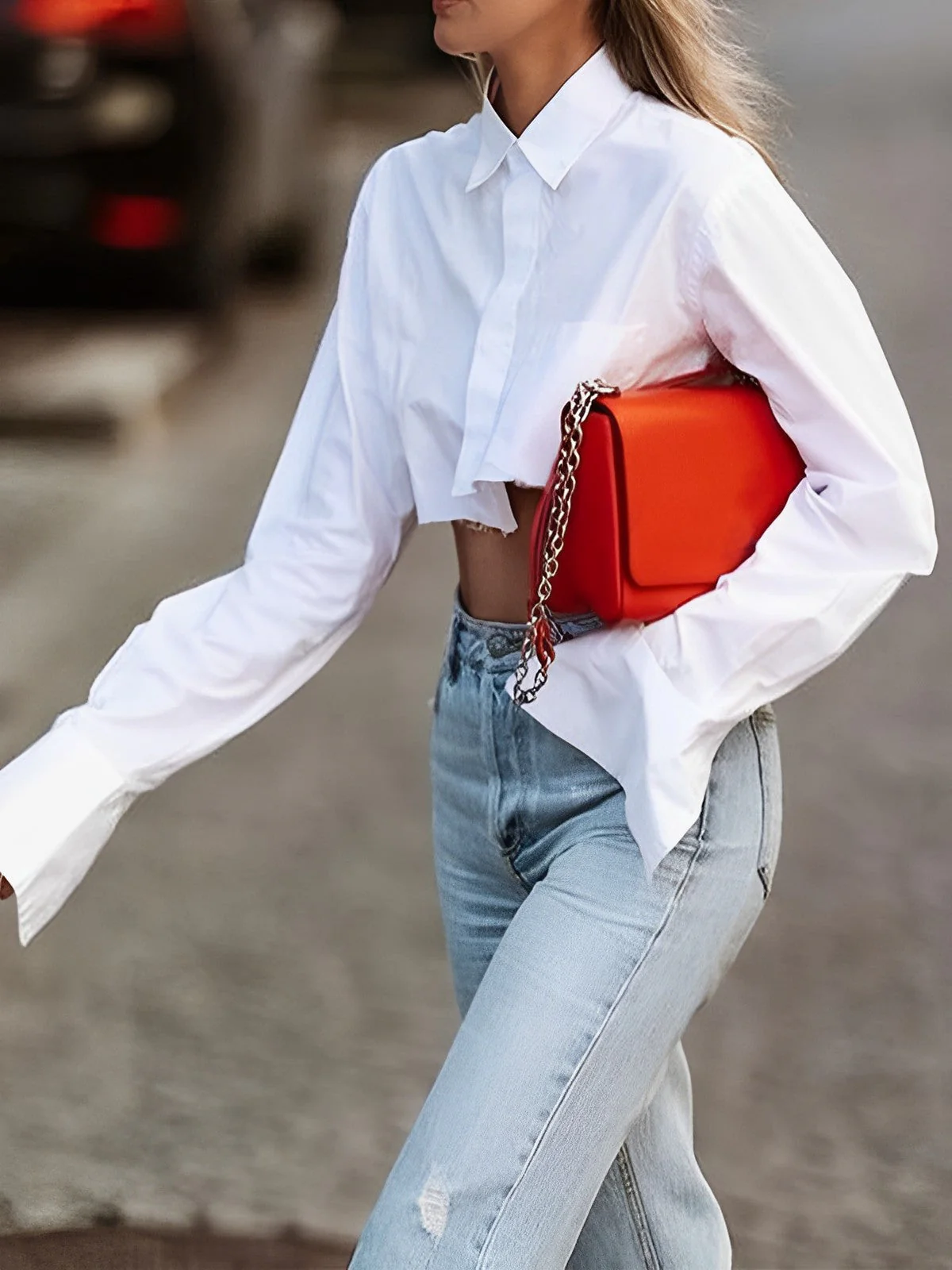 Asymmetrical Cotton Graceful Crop Shirt - Image 7
