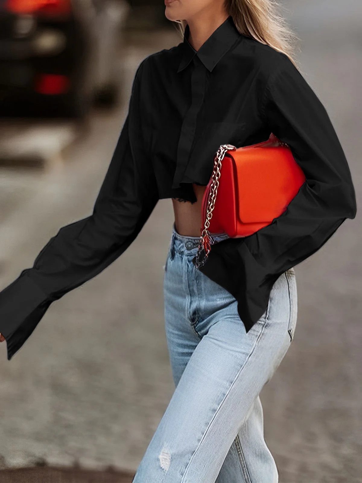 Asymmetrical Cotton Graceful Crop Shirt - Image 9