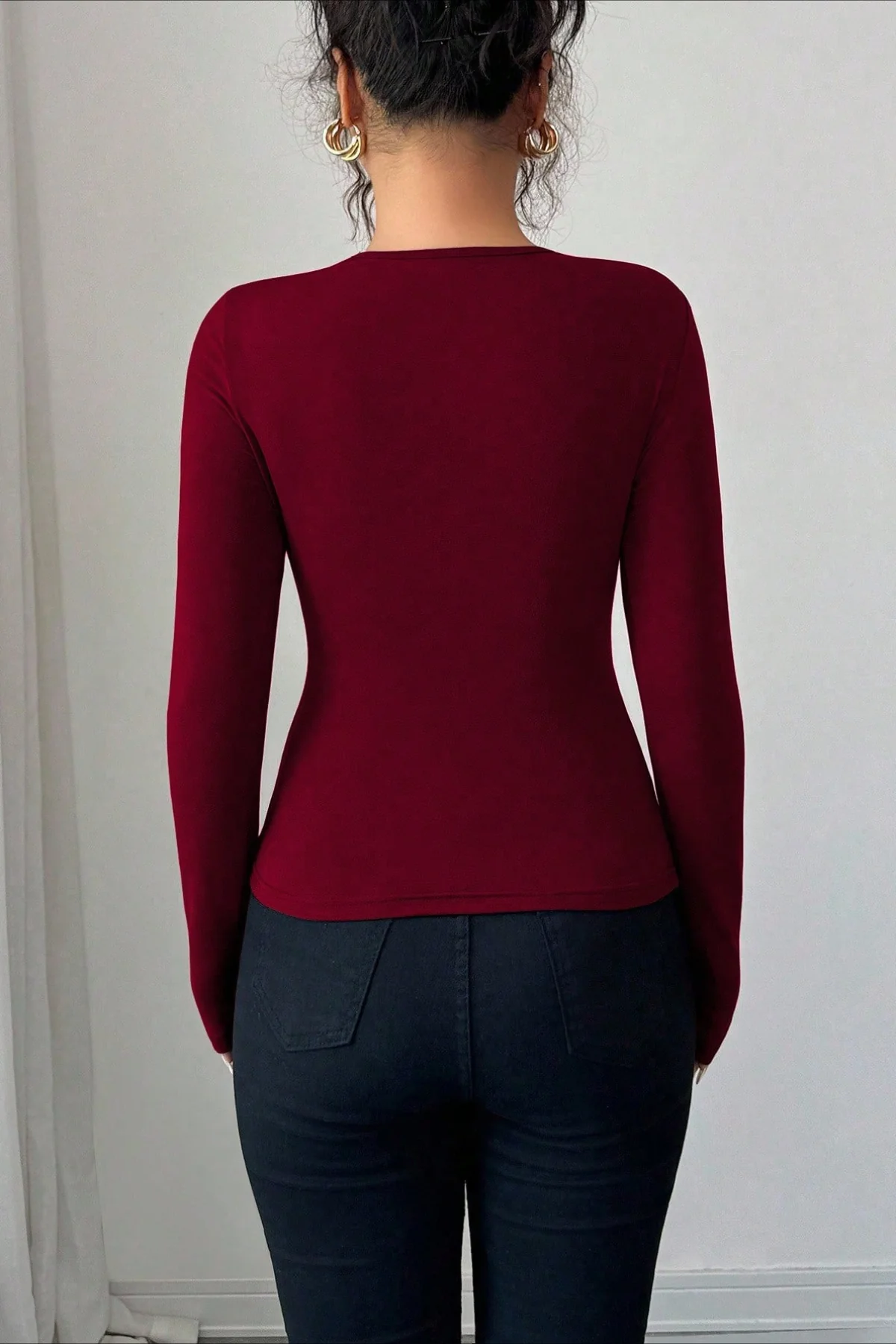 Asymmetrical Cut Out Bodycon Long Sleeve Tee - Image 6
