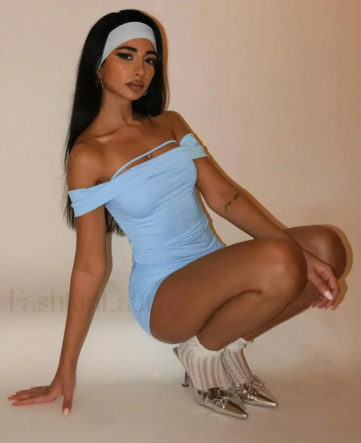 Asymmetrical Off Shoulder Shorts Two Piece Set - Image 3