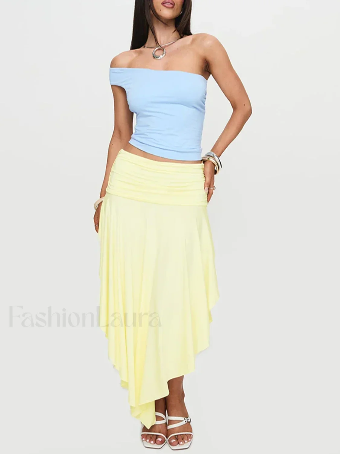 Asymmetrical Pleated Long Skirt - Image 11