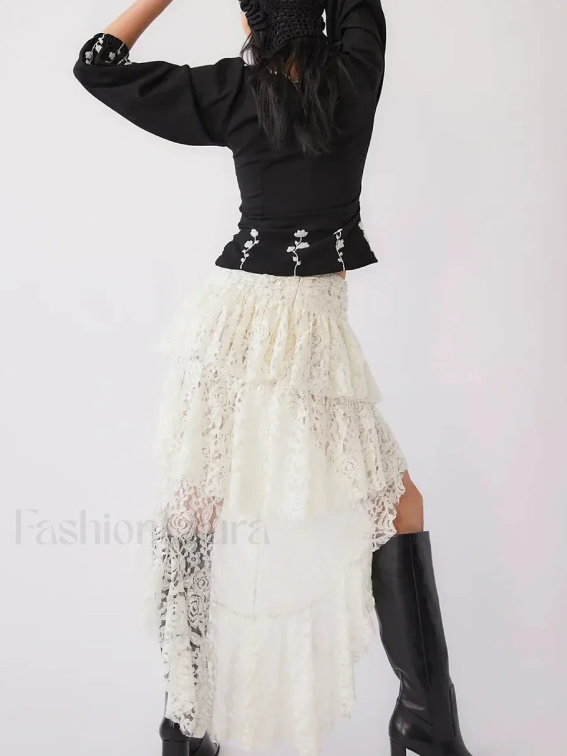 Asymmetrical Stitched Lace Skirt - Image 9