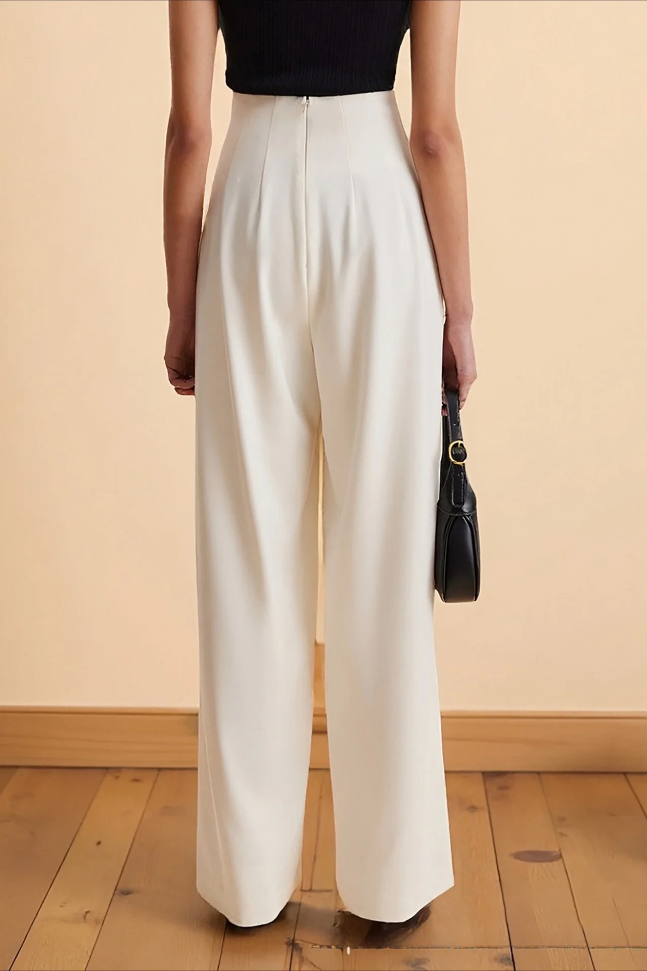 Asymmetrical Waist High Waist Wide Leg Casual Pants - Image 3