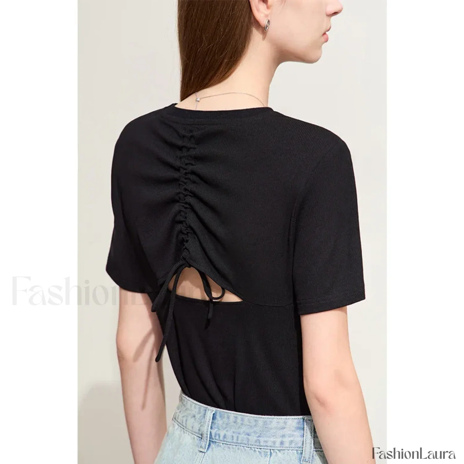 Back Drawstring Hollow T-Shirt - Image 17