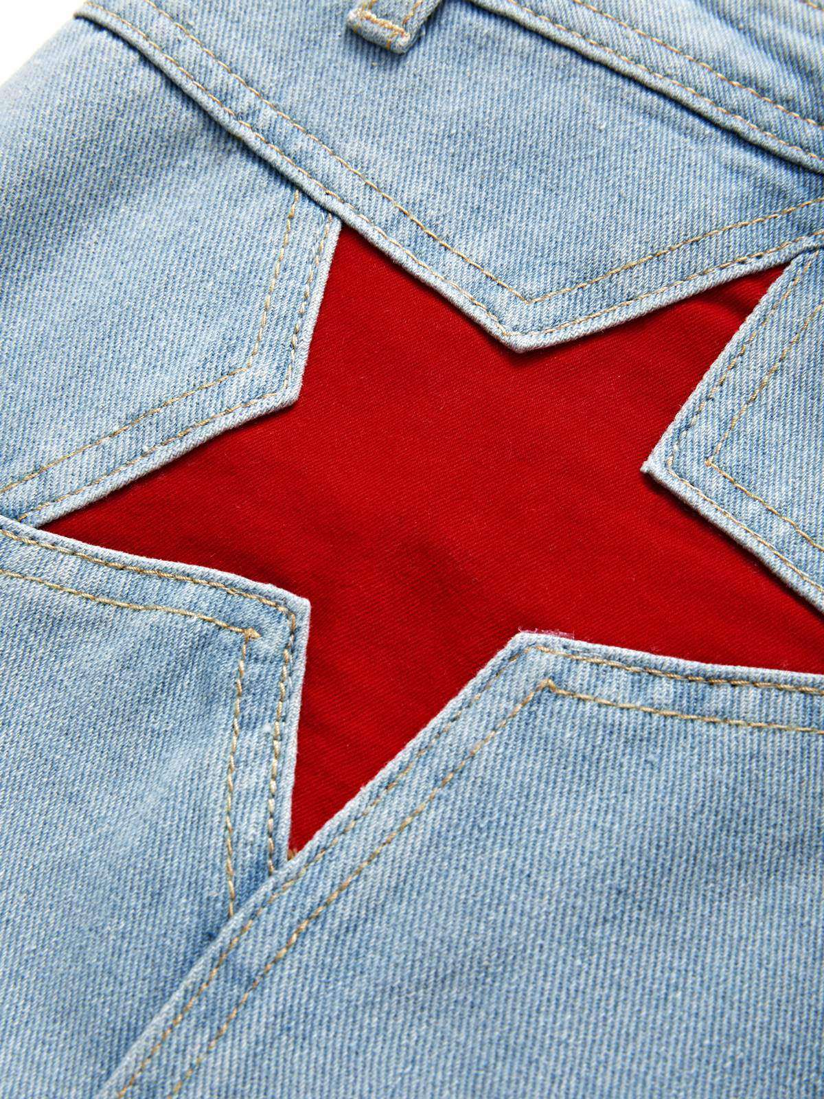 Back Star Patchwork Flare Jeans - Image 14