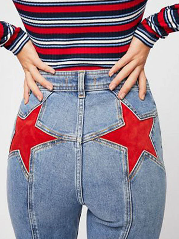 Back Star Patchwork Flare Jeans - Image 7