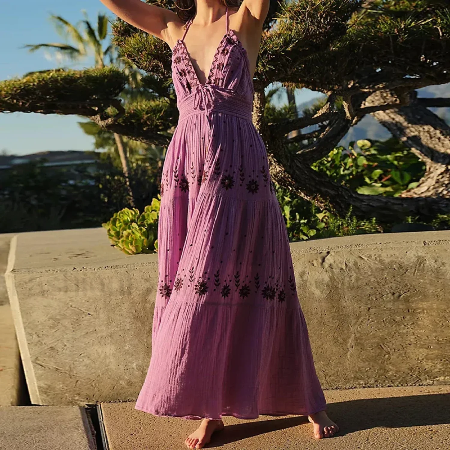 Backless Halter Embroidery Boho Dress - Image 18