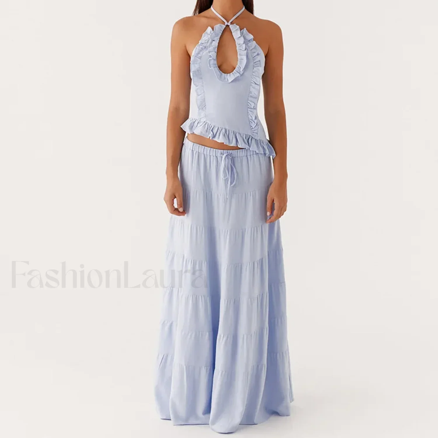 Backless Halter Tiered Skirt Two Piece Set - Image 18